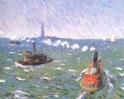 威廉 詹姆斯 格莱肯斯 : Breezy Day Tugboats New York Harbor